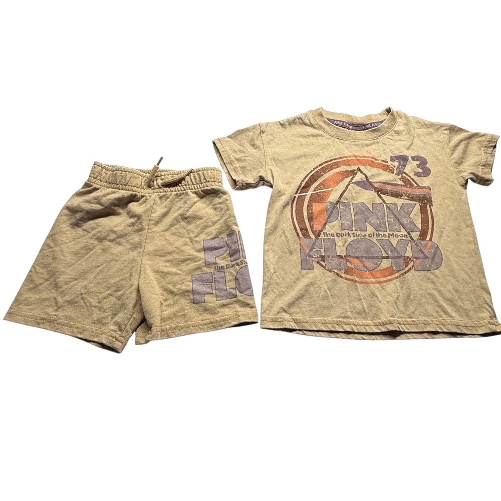 Pink Floyd Dark Side of the Moon Toddler 18M T-Shirt Shorts Set Tan Band Tee
